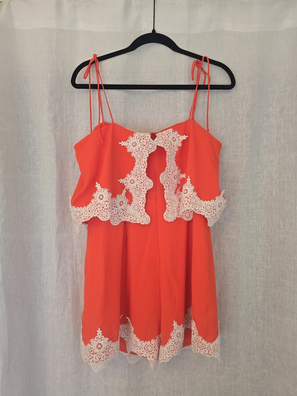 Orange Lace Trim Spaghetti Strap Romper - Picture 2 of 2